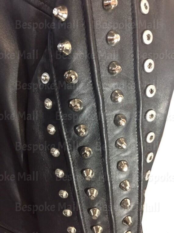Pre-owned Handmade Men's Black Motorcycle Silver Studded Genuine Leather Brando Jacket-967