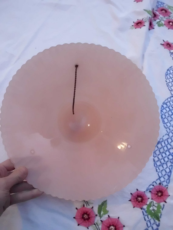 Antique Art Deco Pink Depression Glass Chandelier Original Simple Light Fixture