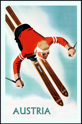 Austria Alps Jumping Ski Skiing Winter Sport Travel Vintage Poster Repro FREE SH