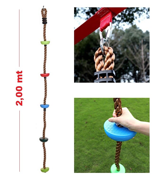 ARRAMPICATA A CORDA CON 5 STEP 2 mt GIOCO DA GIARDINO PER BAMBINO BIMBO BAMBINI