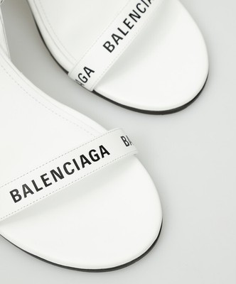 Pre-owned Balenciaga Calfskin Logo Block Heel Sandal 'white' In White,black