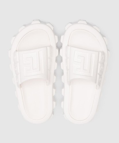Pre-owned Balmain White Ari Men Rubber Slip On Slides Sandal Embossed Logo 43/ 10 Us
