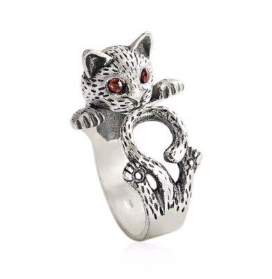 Women's Silver Plated Cute Cat Open Ring Fashion Adjustable Ring