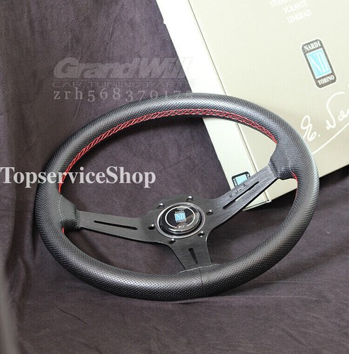 NARDI 350MM Mid-deep Perforated Leather Black Spoke Racing Sport