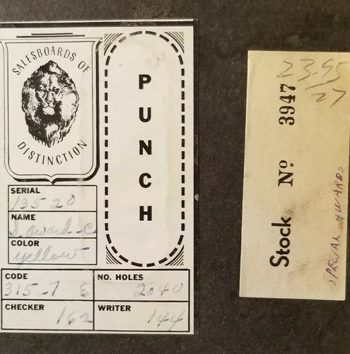 Salesboards of Distinction 5 c Special Award Punch board game casino unused