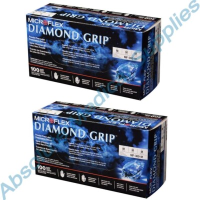 *200-Gloves* MicroFlex Diamond Grip Powder-Free Latex Exam Medium MF-300-M