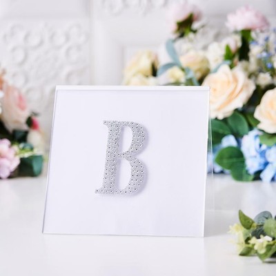 4'' tall SILVER Letter B Self-Adhesive Rhinestones GEM STICKERS Wedding Supplies