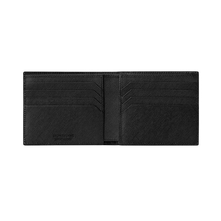 Pre-owned Montblanc Genuine  Sartorial Collection Natural Leather 8cc Men's Wallet Purse In Black