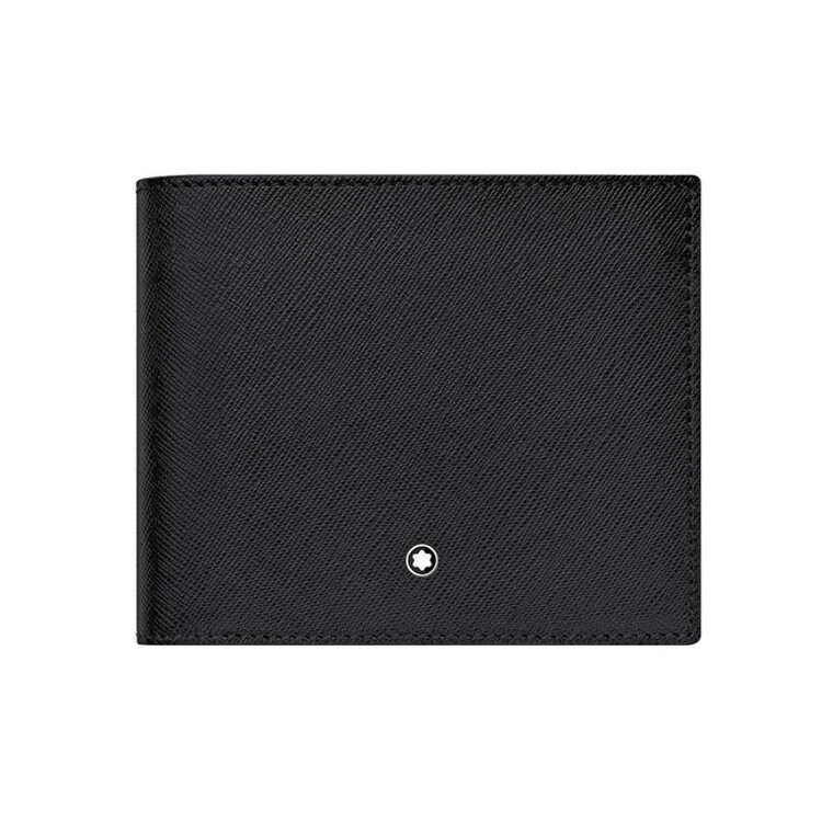 Pre-owned Montblanc Genuine  Sartorial Collection Natural Leather 8cc Men's Wallet Purse In Black