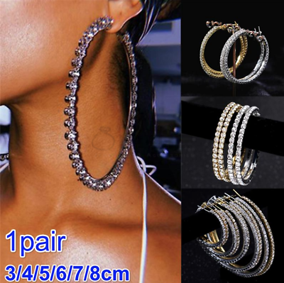 Big Large Shiny Stainless Steel Sparkling Diamond Cut Huggie Hoop Earrings 3 8CM