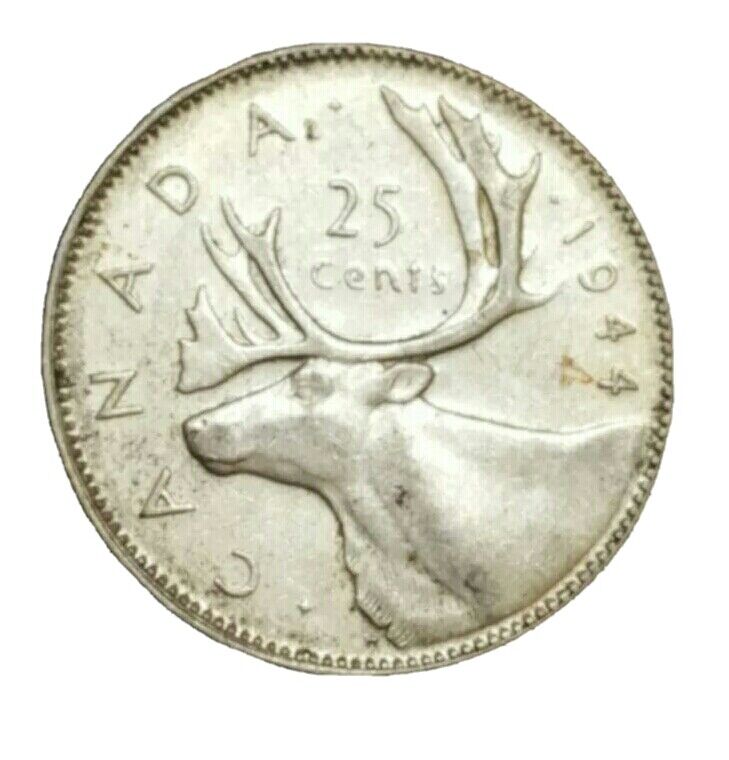 1944 CANADA OLD SILVER 25 CENTS KM 35 KING GEORGE VI QUARTER XF+