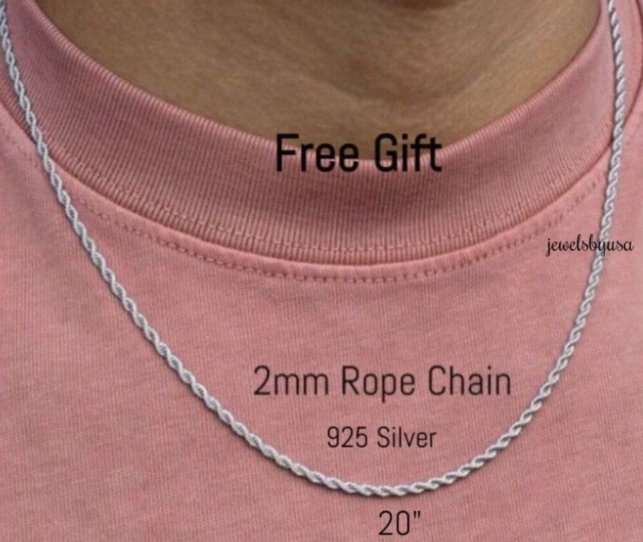 Pre-owned Nsg 1.21ct Baguette Real Moissanite Custom Name Enamel Pendant Rope Chain 925 Silver In White