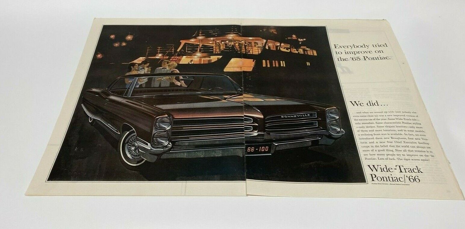 Vintage 1966 Pontiac Wide-Track Improved Print Ad 
