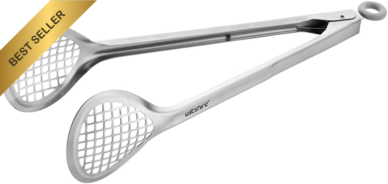 Strainer Head Tongs 34Cm – | Kitchen Tongs with Draining Holes, Heat Resistant C