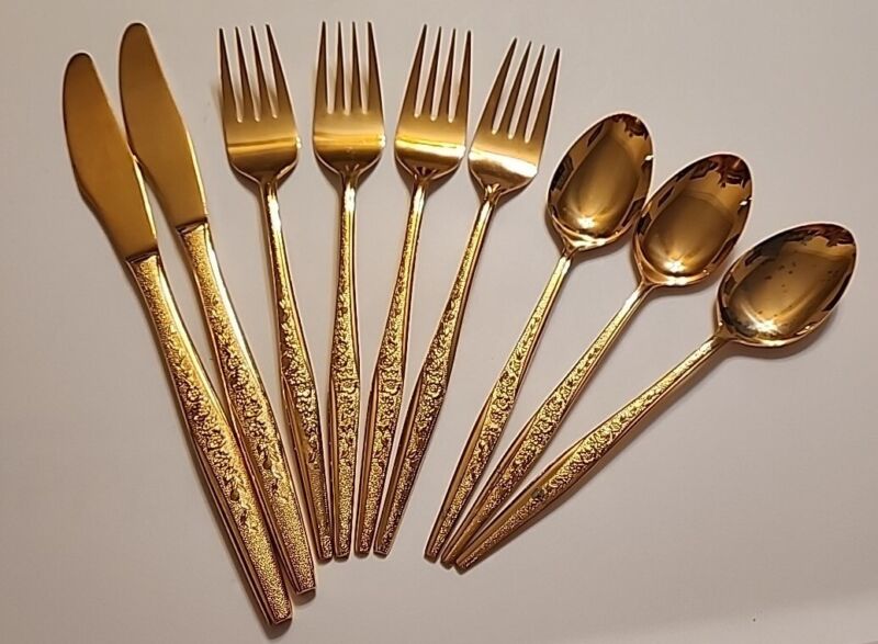 9 Jh Carlyle Golden Bouquet Flatware Electroplate Spoons Forks Knives Knife