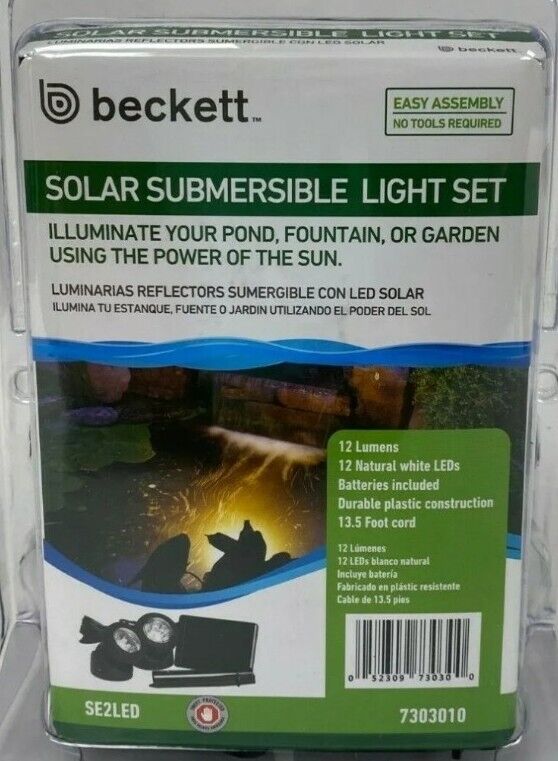 New Beckett Solar Powered Submersible 12 White LED Light Set For Pond & Garden 