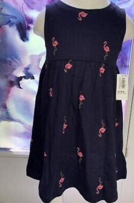BABY SUNDRESS SIZE 12-18mos. NAVY FLAMINGO 100% COTTON SUPER CUTE!!