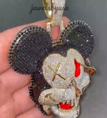 Pre-owned Nsg Men's Fully 3d Jewelry 4.10ct Color Cubic Zirconia & Enamel Pendant 925 Silver In White