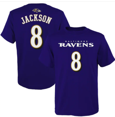 Lamar Jackson Baltimore Ravens Youth Mainliner Purple Name Number T Shirt