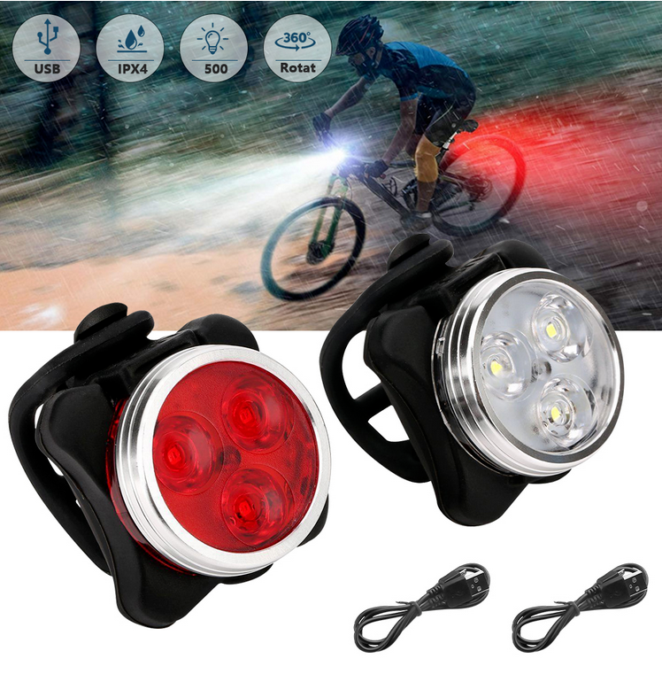 2 Set USB Rechargeable LED Bicycle Headlight Bike Front Rear Lamp Cycling Light