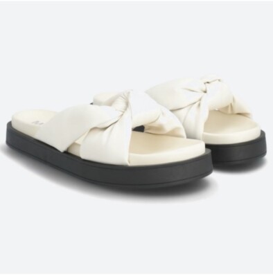 Mia Mita Platform Slip on Sandals Twist Knot Ivory Beige Size 6