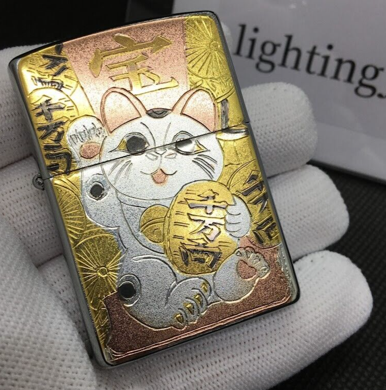 ZIPPOライター　a cat may look at a king Zippo Beckoning Cat Lucky Happy Electroformed Plate Lighter