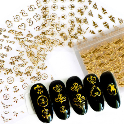 10Pcs 3D Gold Lace Flower Butterfly Nail Art Stickers Charms Decoration Manicure