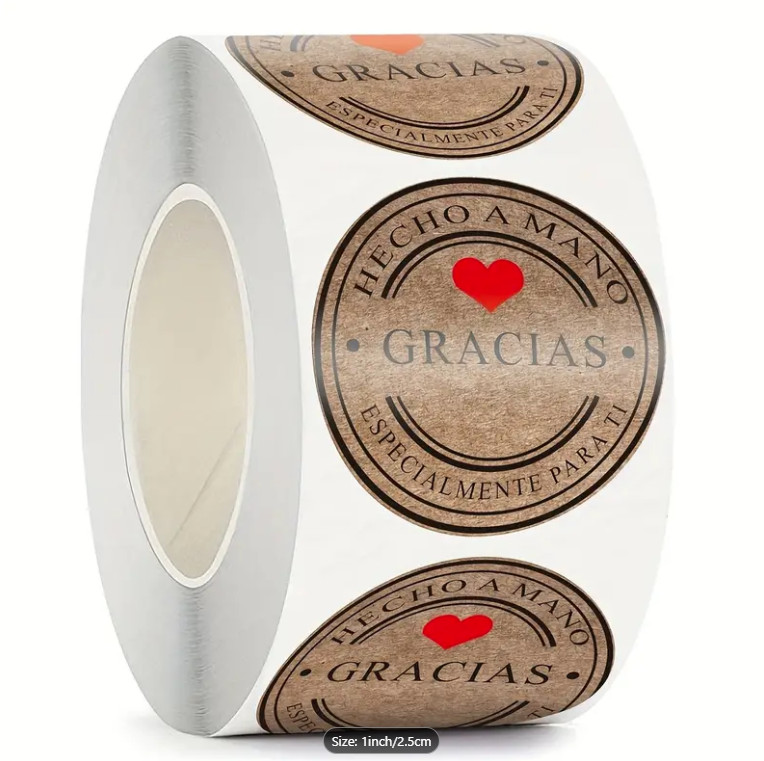 Hecho a Mano Gracias Spanish Stickers, 1" Round for handmade
