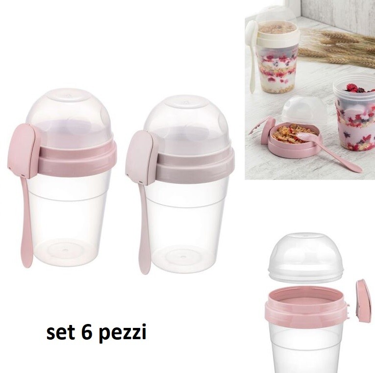 Set 6 Pezzi Contenitore Barattolo Porta Yogurt Con Cucchiaino dfh