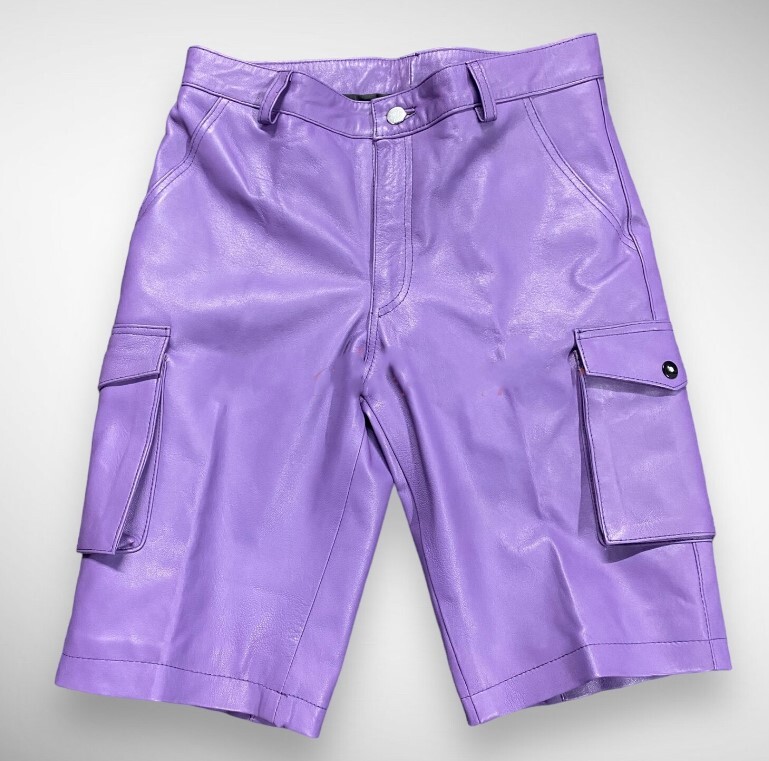 Men's Purple Six Pockets leather Shorts. 2023 Real Soft