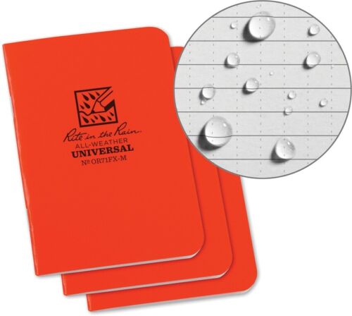 Rite In The Rain Mini Stapled Binding Notebook 3 Pack Orange Field-Flex Cover