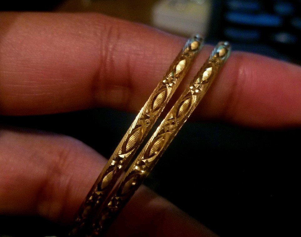 22K Glistening Embossed Gold Bangles (Set of 2)