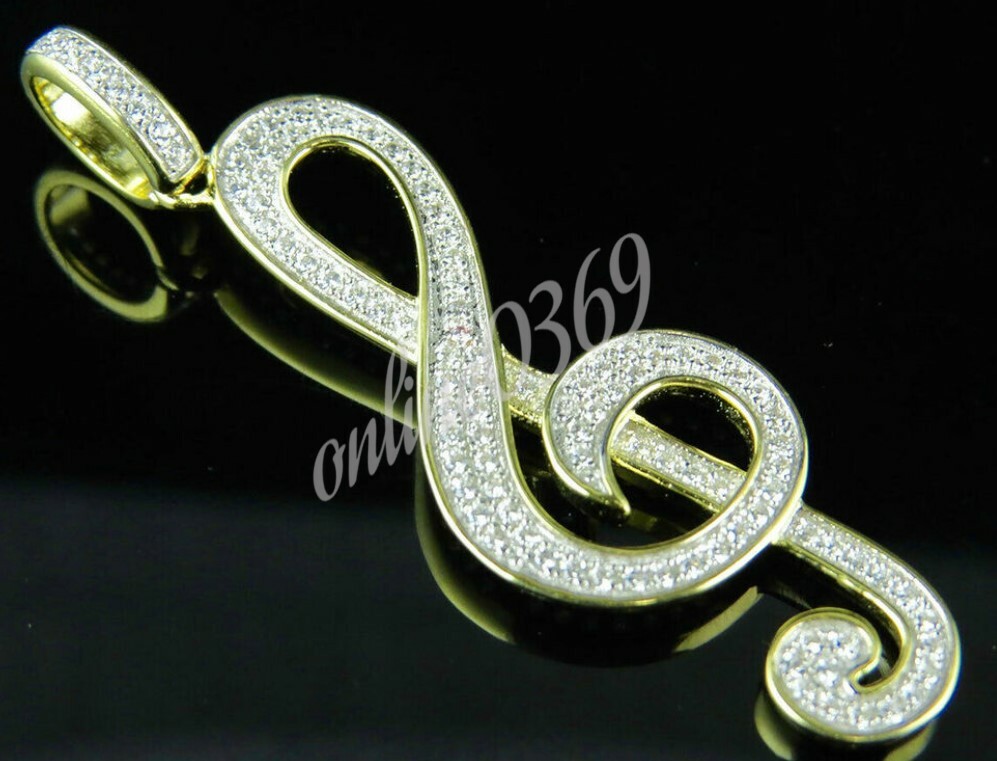 Pre-owned Online0369 2ct Pass Diamond Tester Moissanite Mens Musical Note Charm Pendant 925 Silver In White