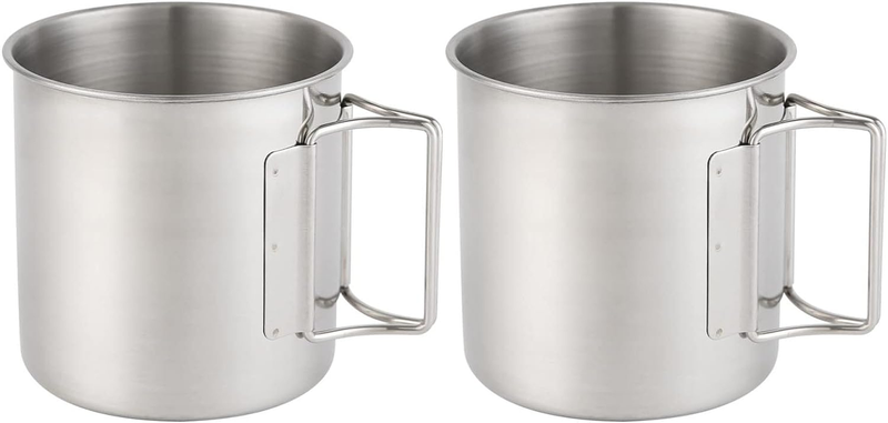 Juego De 2 Tazas Acero Inoxidable Camping Al Aire Libre Con Asa Plegable 660Ml