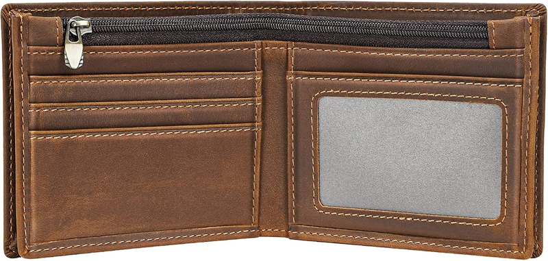Polare Men'S RFID Blocking Cowboy Genuine Natural Crazy Horse Leather Bifold Wal