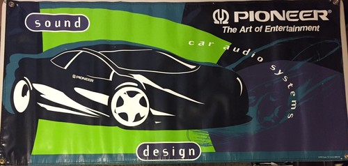 Vtg Pioneer Car Audio Shop Banner install Sign 1995 Design 90s old school 2'x4'