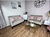 Grey Buttoned 2x 2 seater Sofa Set *Delivery*