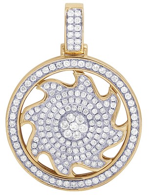 Pre-owned Jewelry Unlimited Men's 10k Yellow Gold Medallion Genuine Diamond Rolling Pendant 2 1/2 Ct 1.0" In G-h