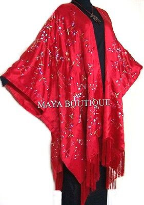 Pre-owned Maya Matazaro Red Embroidered Silk Kimono Caftan Duster Opera Coat  Plus Up To 6x