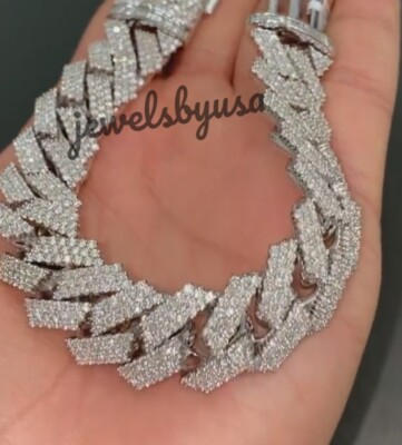 Pre-owned Nsg Men's 4ct Baguette Cubic Zirconia Cuban Link 12mm Bracelet 925 Silver 8" In White