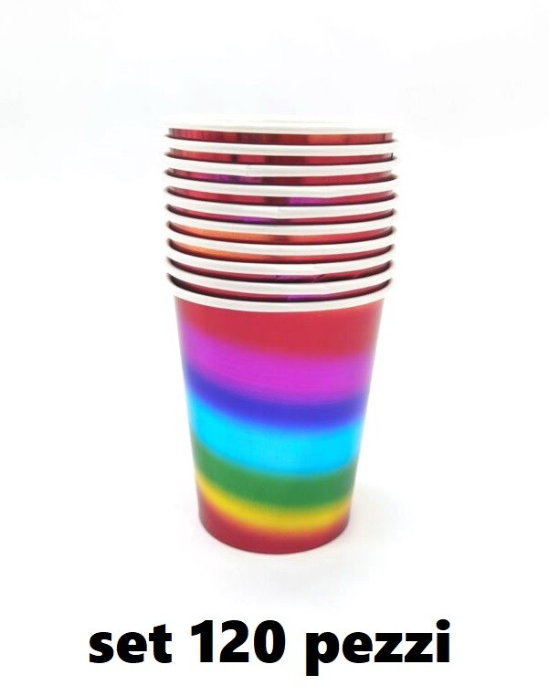 Set 120 Pezzi Bicchieri Di Carta Colore Arcobaleno Feste Party bal