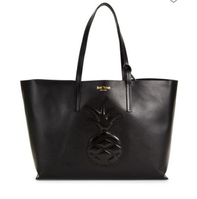 Jeff Wan Hillside Pineapple Tote Bag Shopper In Supple Black Leather $395 LG  
