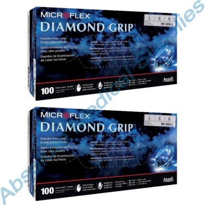 *200-Gloves* MicroFlex Diamond Grip Powder-Free Latex Examination Large MF-300-L