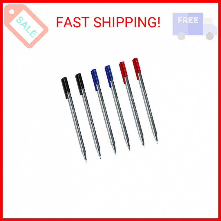 Triplus Fineliner 0.3mm Pens - Pack of 6 (2 Black, 2 Red, 2 