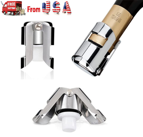 2Pcs Vacuum Sealed Champagne Wine Bottle Sealer Stopper Stainless Steel Reusable