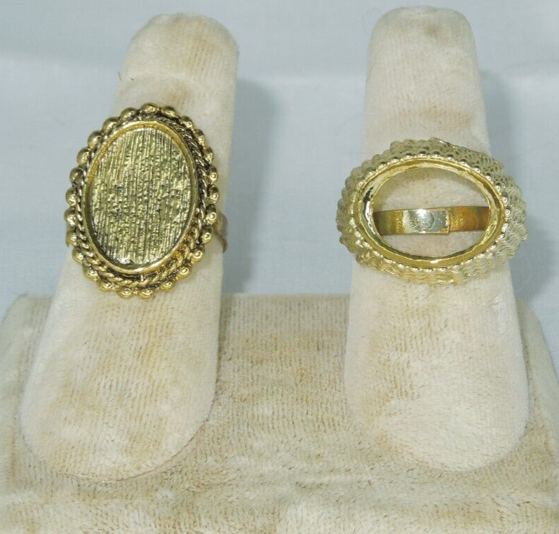 2 Ring Blanks Settings Cabochon Adjustable Antique gold & Silver Plated Brass86V