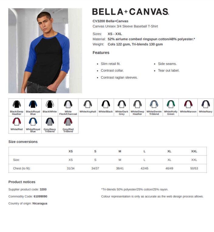 Unisex Triblend ¾ Sleeve Baseball T-Shirt Raglan Sleeve Casual Adults Tee Tops 