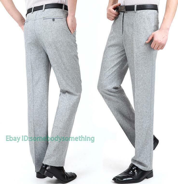 Mens Dress Formal Pants Trouser Thin Business Flax Linen Size 29-39