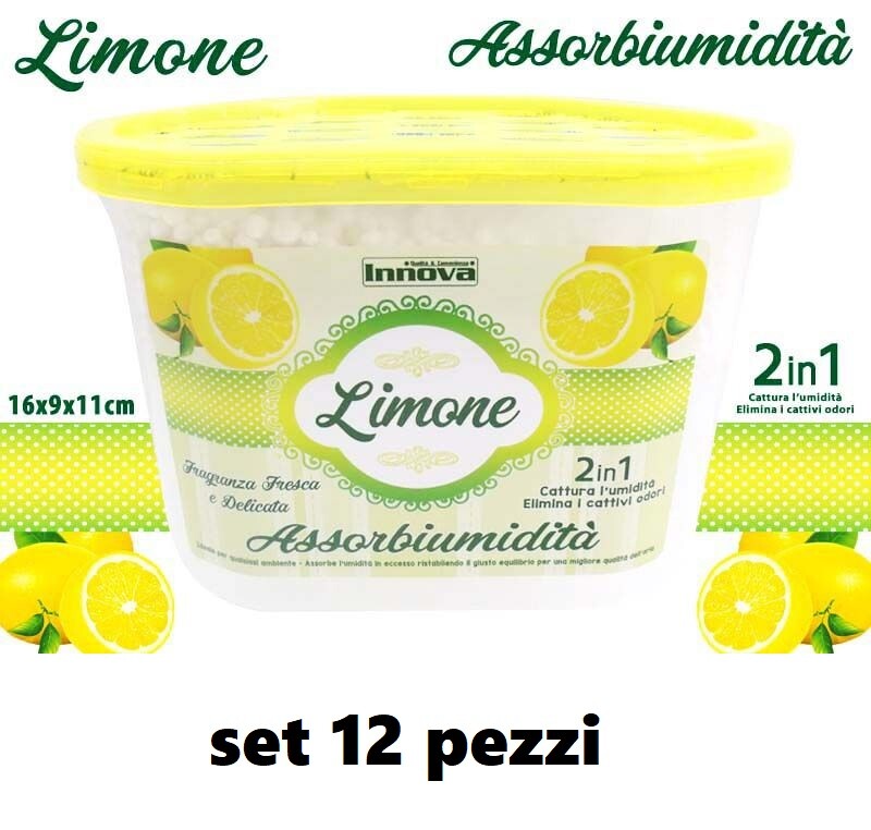 Set 12 Pezzi Vaschetta Assorbi Umidita' Con Cristalli Profumo Limone dfh