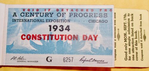 SALE—1934 CHICAGO CENTURY OF PROGRESS TICKET BOOK CONSTITUTION DAY #1035